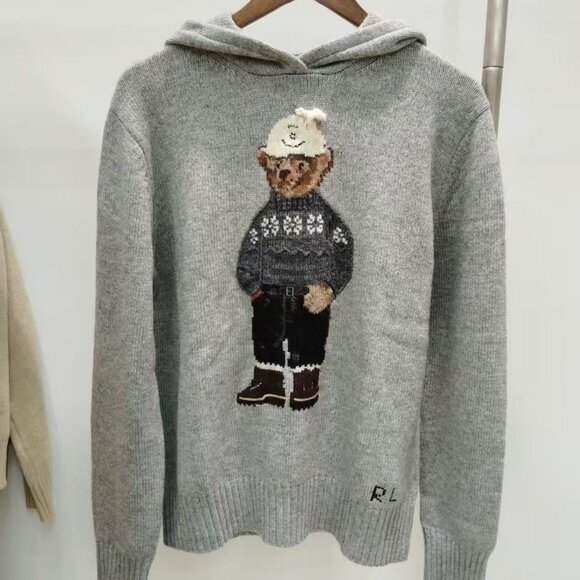 Polo Ralph Lauren Gray Bear Sweater Hoodie - Picture 1 of 9